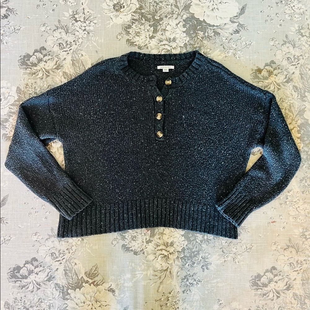 American Eagle Charcoal Gray Knit Cozy Sweater with Button Detail